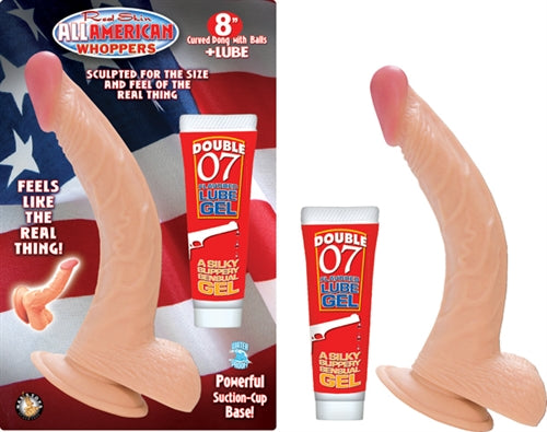 All American Whoppers 8 Inch Curved Dong With Balls and Lube Flesh