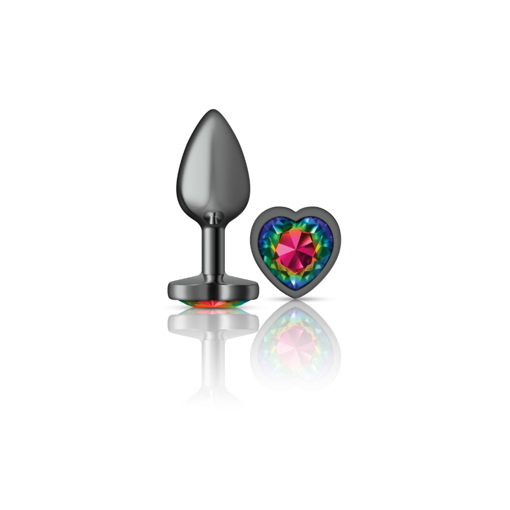 Rainbow Heart Gem Gunmetal Metal Plug Sm