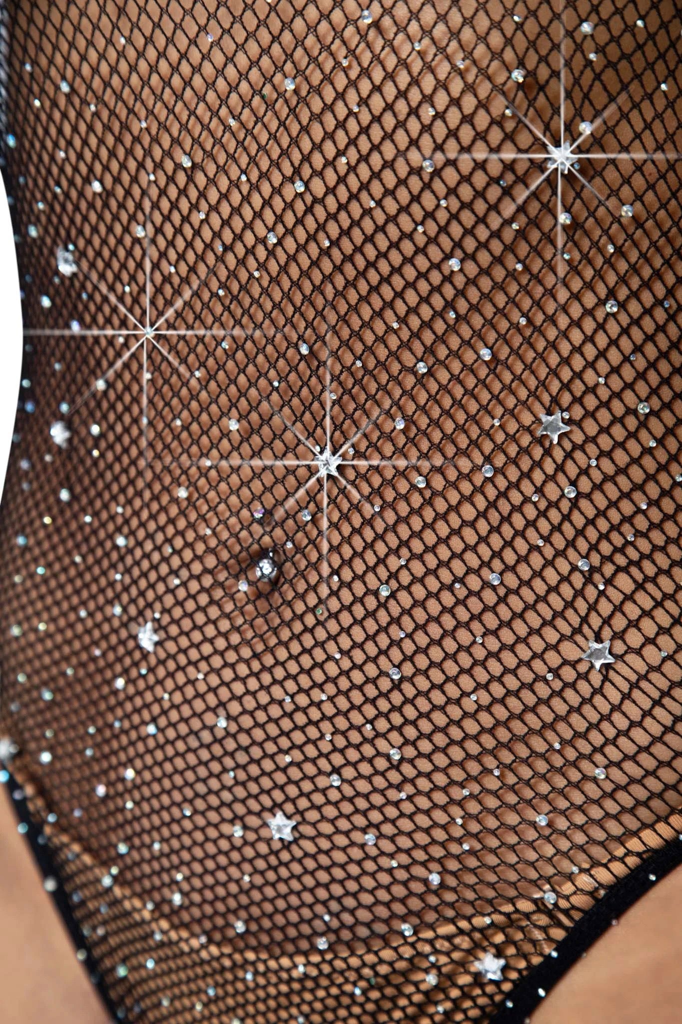 Star Rhinestone Snap Crotch Bodysuit - One Size - Black