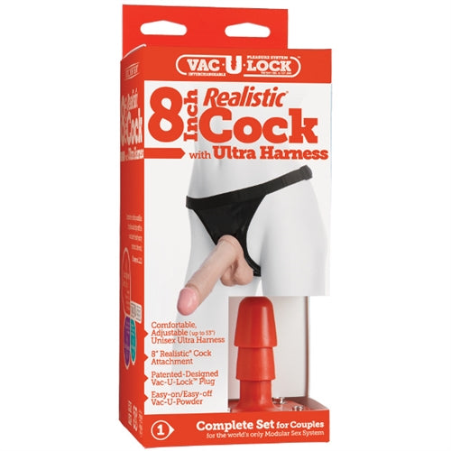 Vac U Lock 8 Inch Realistic Cock With Ultra Harness