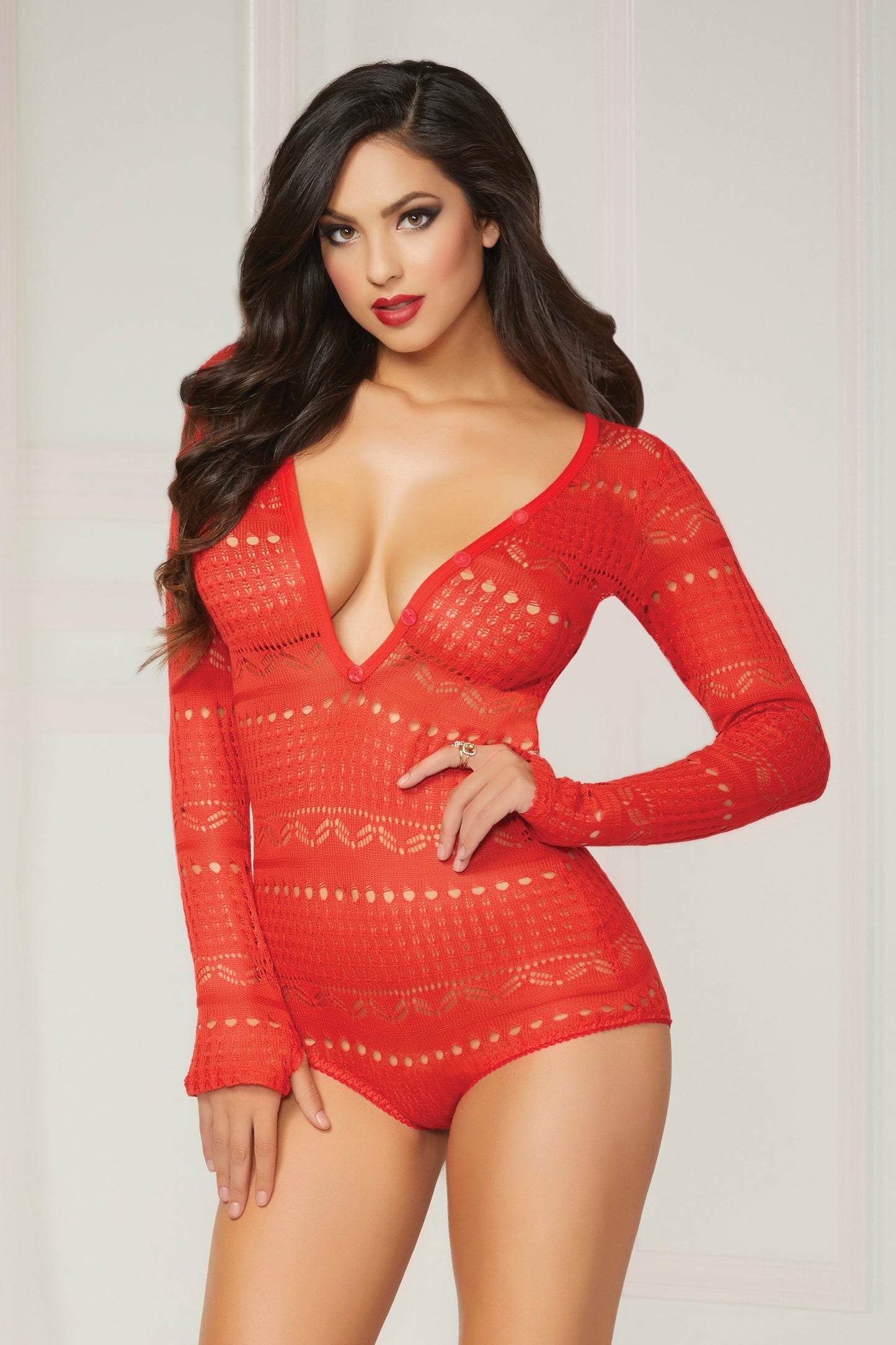 Knit Long Sleeve Romper - Small - Red