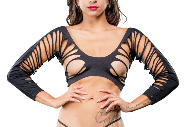 Side Straps Crotchless Leggings - One Size - Black