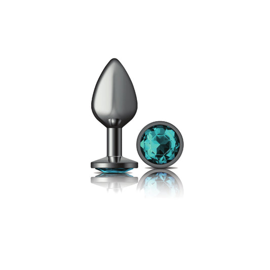 Teal Round Gem Gunmetal Metal Plug Md