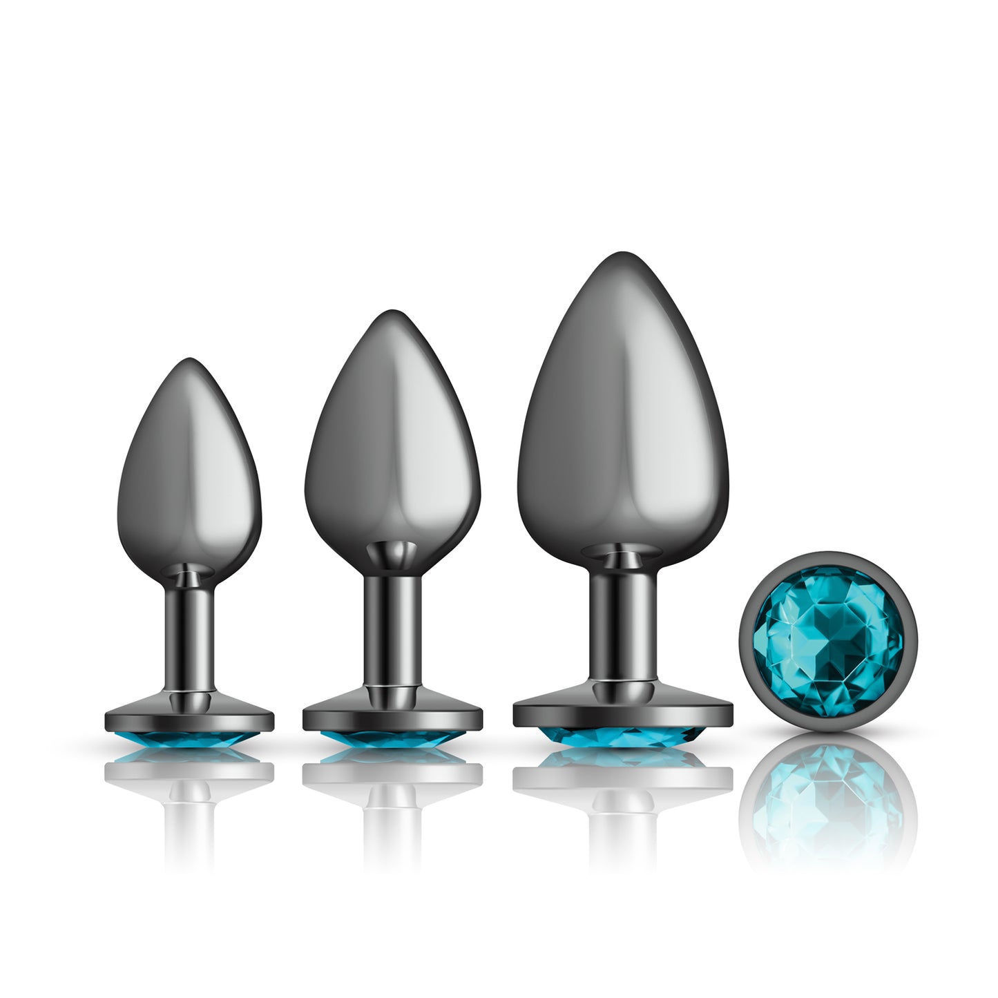 Teal Round Gem Anal Trainer Kit Gunmetal