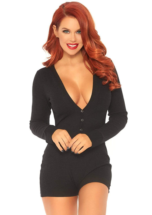 Brushed Rib Romper - Small/ Medium - Black