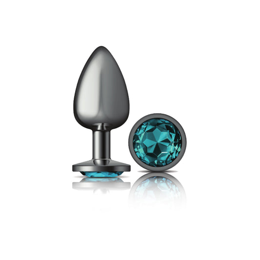 Teal Round Gem Gunmetal Metal Plug Lg