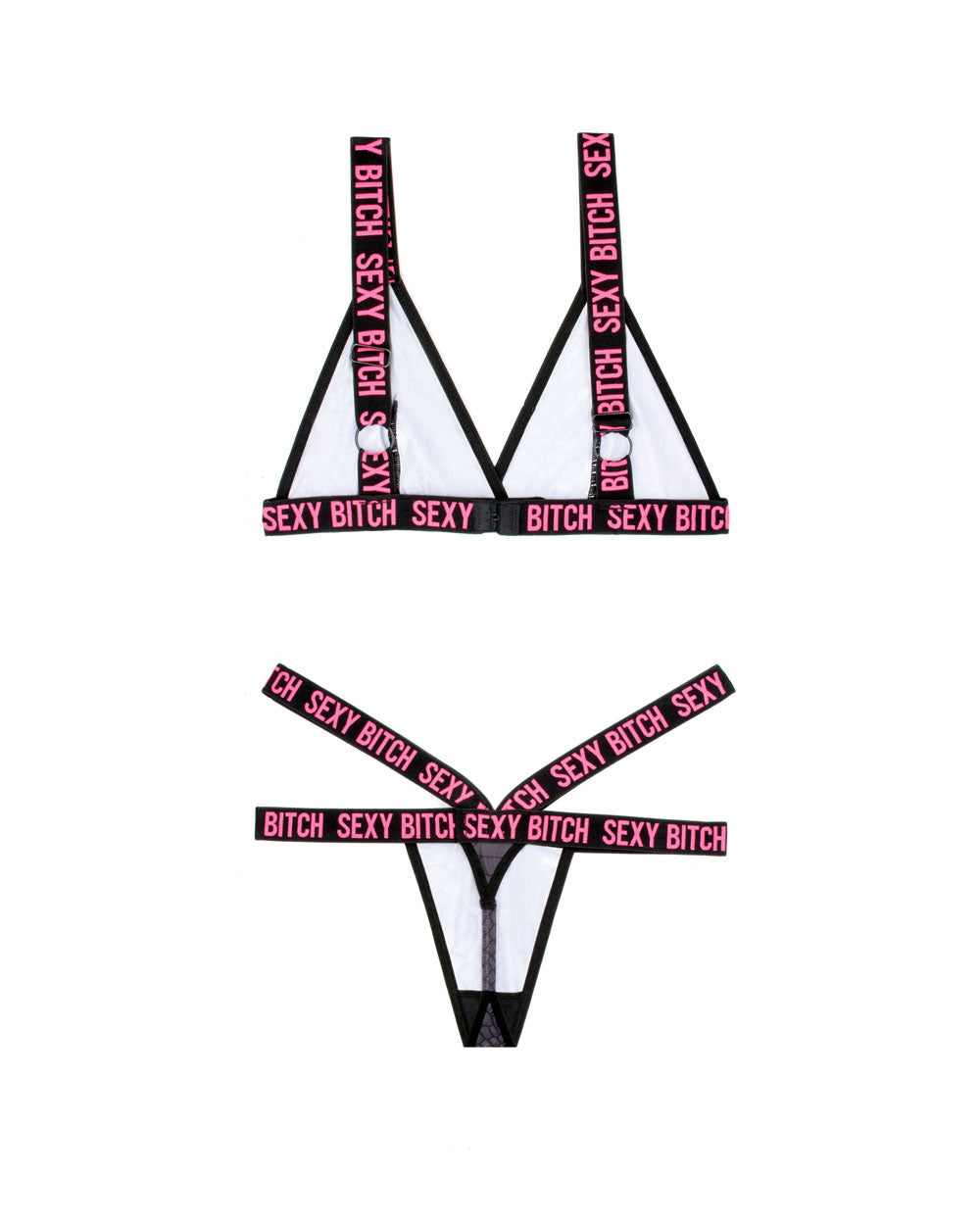 Sexy Bitch Bralette and Strappy Panty Set - Black - S/m