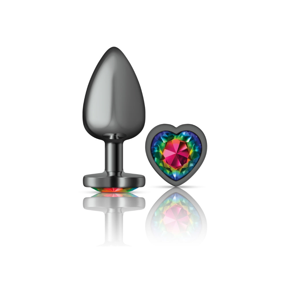 Rainbow Heart Gem Gunmetal Metal Plug Lg