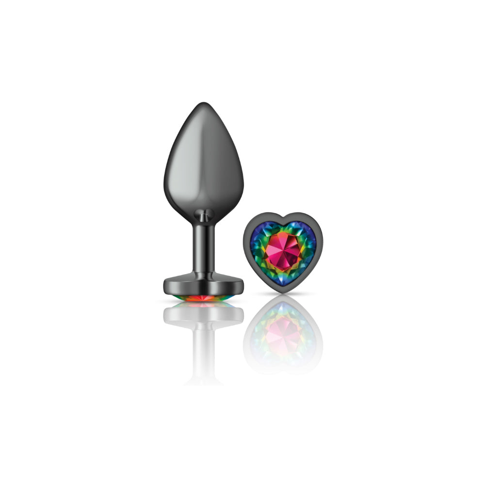 Rainbow Heart Gem Gunmetal Metal Plug Md