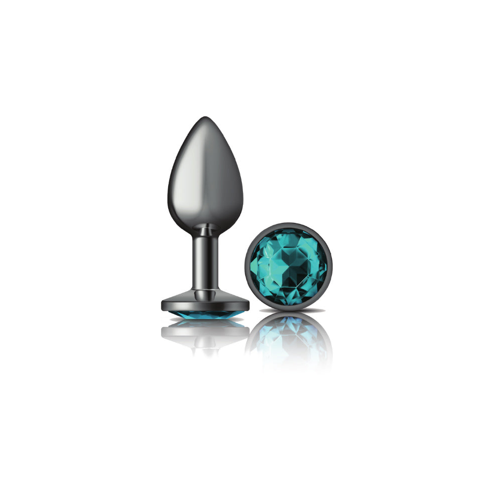 Teal Round Gem Gunmetal Metal Plug Sm